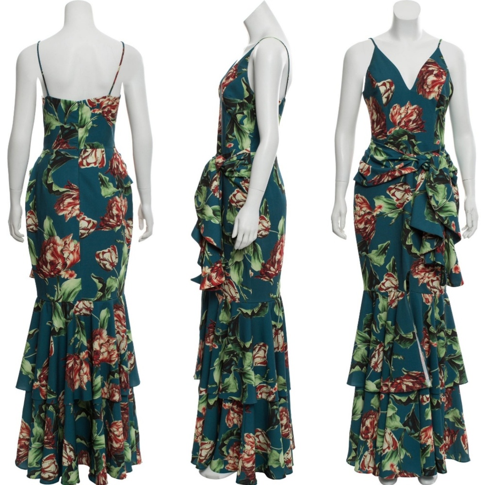 PatBo Green Blue Teal  Floral Tiered Maxi Dress